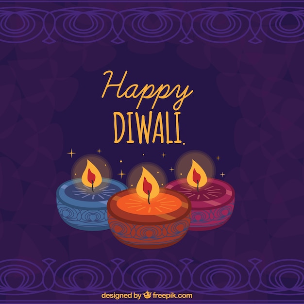 Free vector background of happy diwali with pretty candles