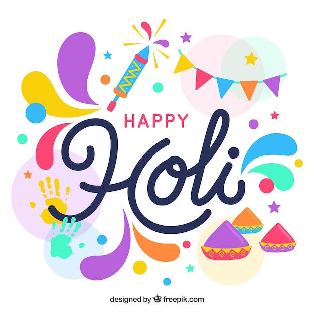 Background happy holi in flat design