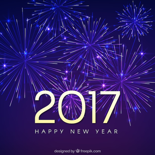 Sfondo di felice anno nuovo 2017 con fuochi d'artificio