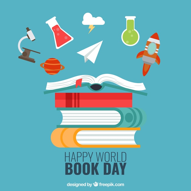 Free vector background of happy world book day with decorative items