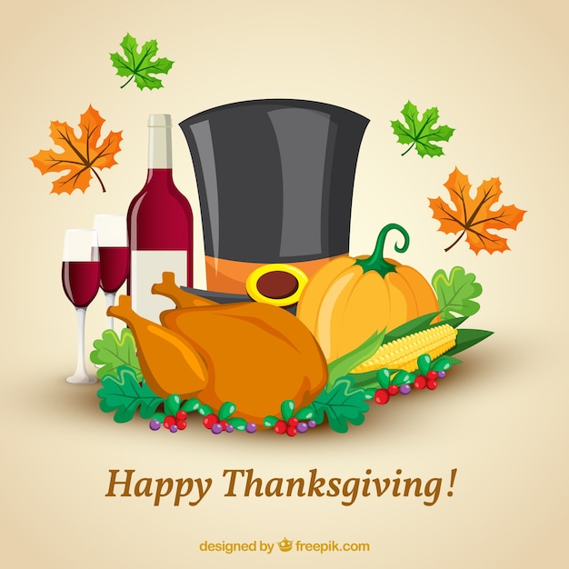 Free vector background of hat and thanksgiving dinner