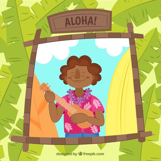 Background of hawaiian man playing ukulele