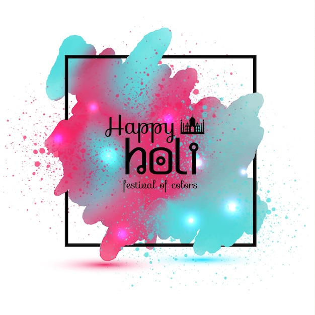 Free vector background for holi with a black frame and watercolors