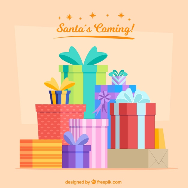 Background of holiday gift boxes in flat design