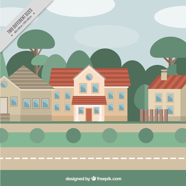 Background of houses and trees in flat design