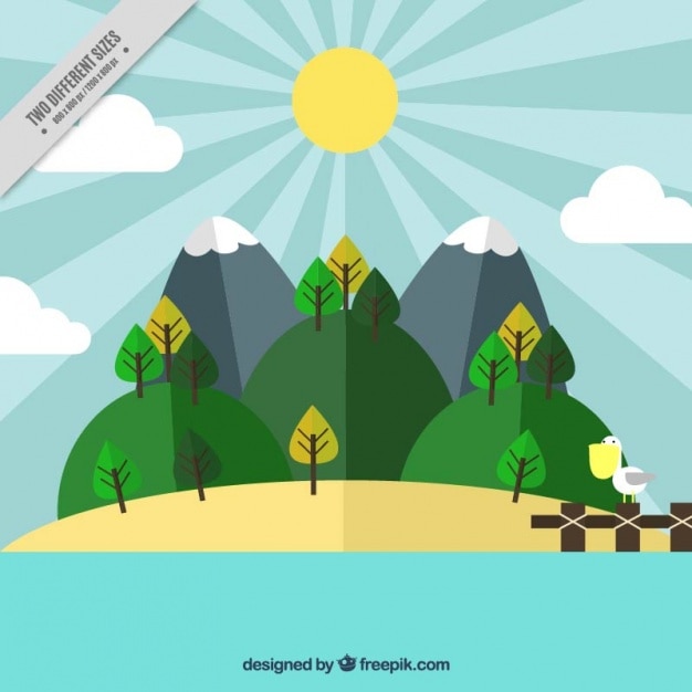 Free vector background of an island with mountains