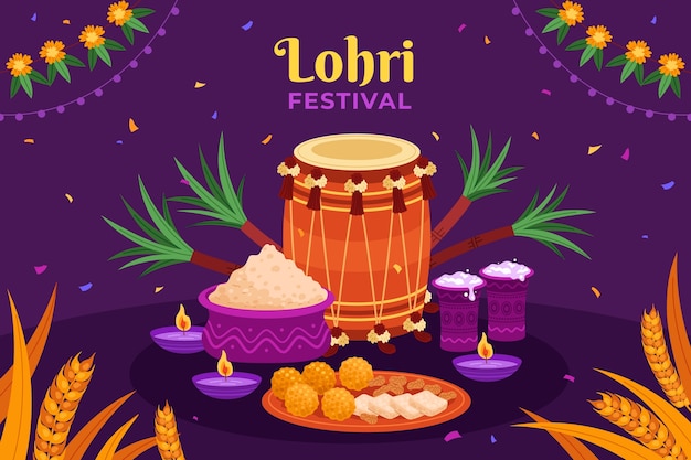 Free vector background for lohri festival celebration