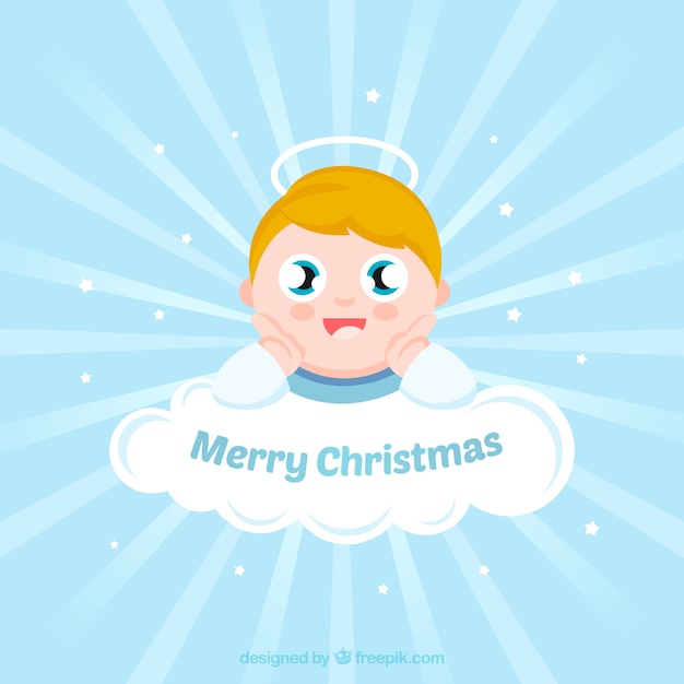 Free vector background of lovely angel on a cloud