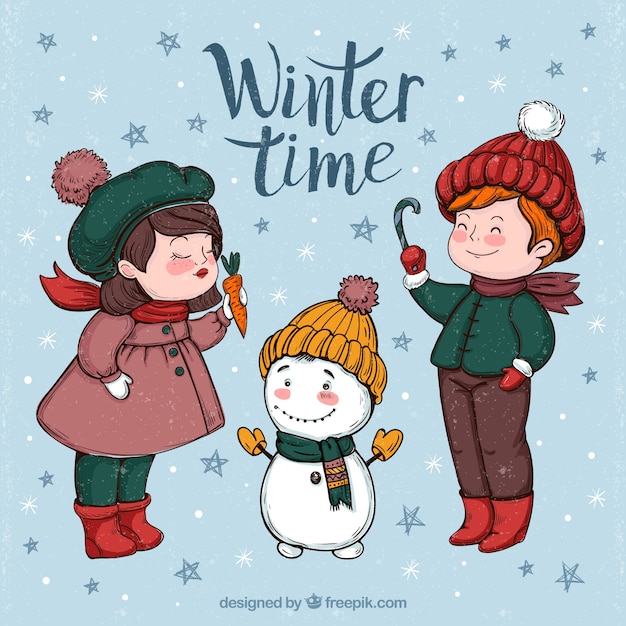 Background of lovely children with snowman