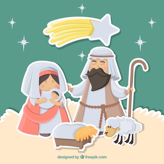 Background of lovely nativity scene stickers