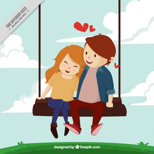 Background of lovely young couple in love on a swing