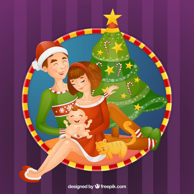 Free vector background of loving family celebrating christmas