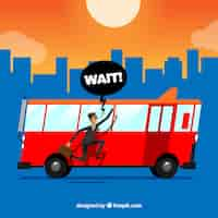 Free vector background of man running behind a red bus