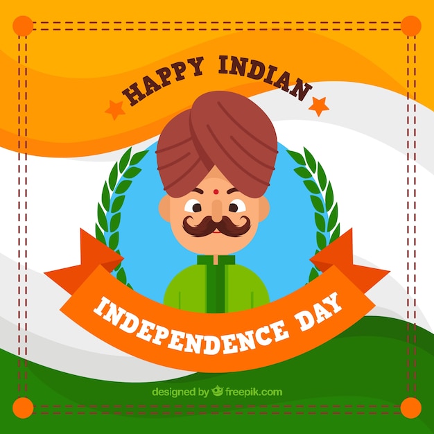 Free vector background of man with mustache celebrating india independence day