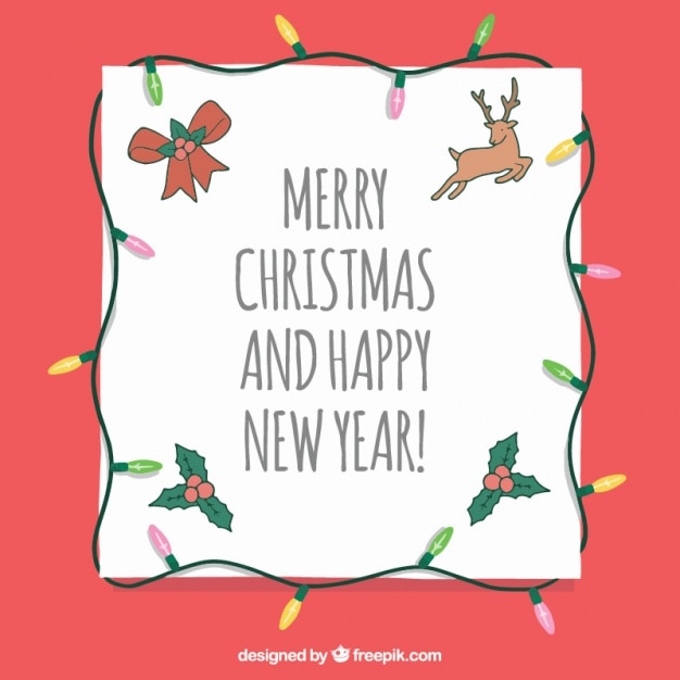 Free vector background of merry christmas and new year with lights and christmas items