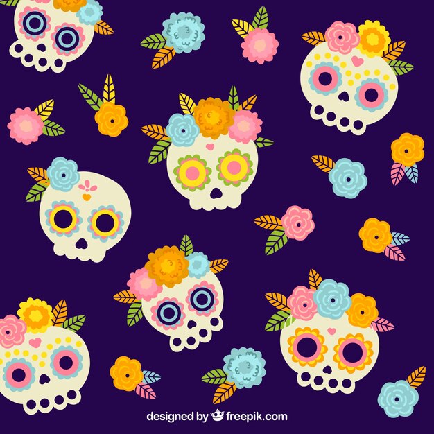花のあるメキシコの頭蓋骨の背景