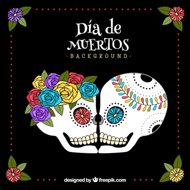 Free vector background of mexican skulls with roses
