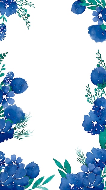 水彩画の青い花を持つ携帯電話の背景