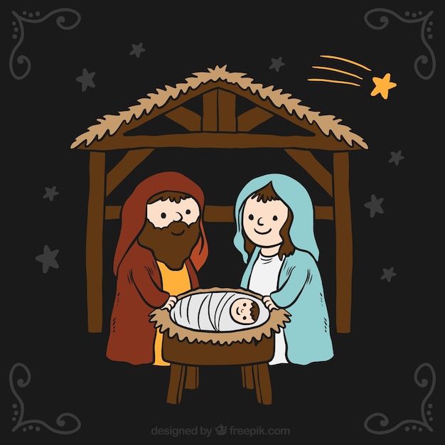 Background of nativity scene with night sky and shooting star