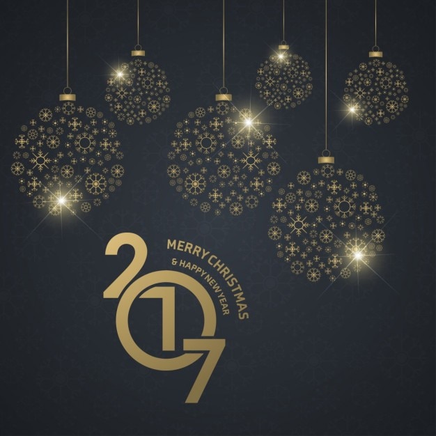 Free vector background of new year balls with golden christmas balls