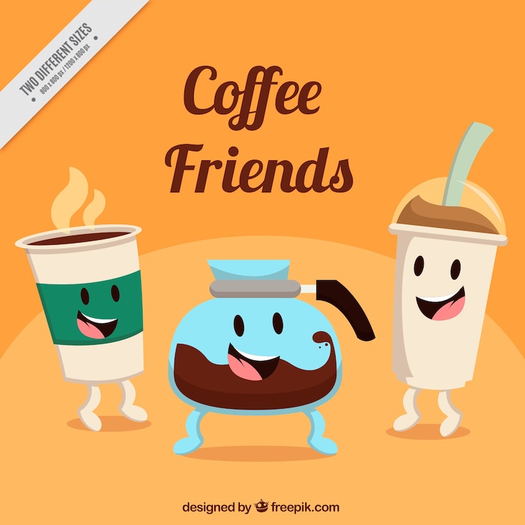 Free Vector background of nice coffee characters