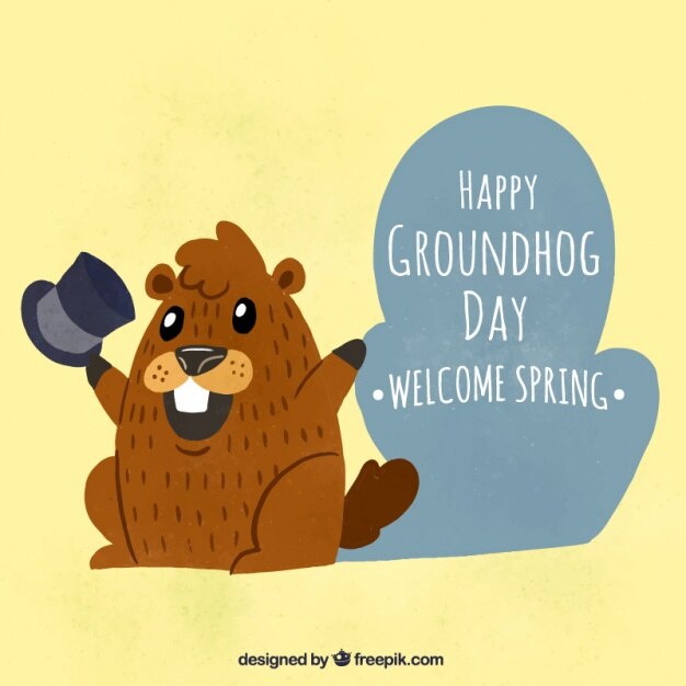 Free Vector background of nice groundhog with hat in vintage style