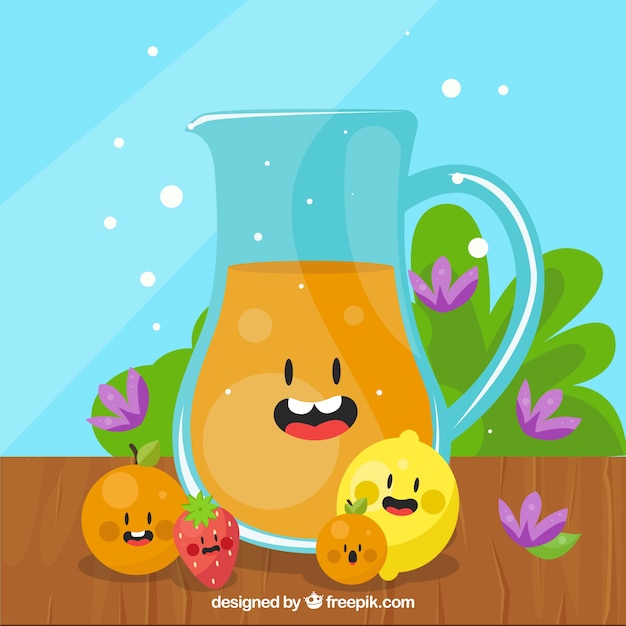 Free vector background of nice jug of juice with fruits