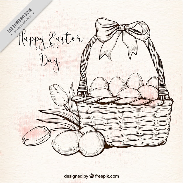 Бесплатное векторное изображение Фон из корзины и пасхальные яйца в стиле винтаж