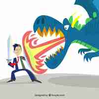 Бесплатное векторное изображение Фон деловой характер, сражающийся с драконом