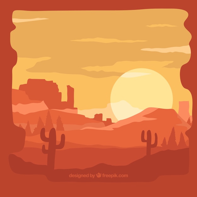 無料ベクター 日没で砂漠の背景