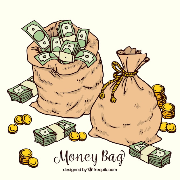 Бесплатное векторное изображение Фон ручной обращается сумки с деньгами
