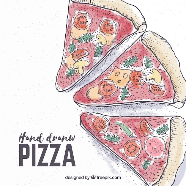 Бесплатное векторное изображение Фон рисованных частей пиццы