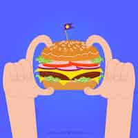 Бесплатное векторное изображение Фон из рук с вкусными бургер