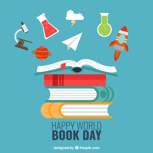 Бесплатное векторное изображение Фон счастливого мира книги дня с декоративными элементами