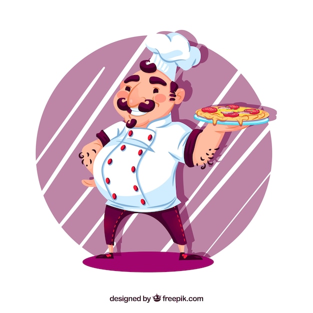Фон итальянский шеф-повар с пиццей