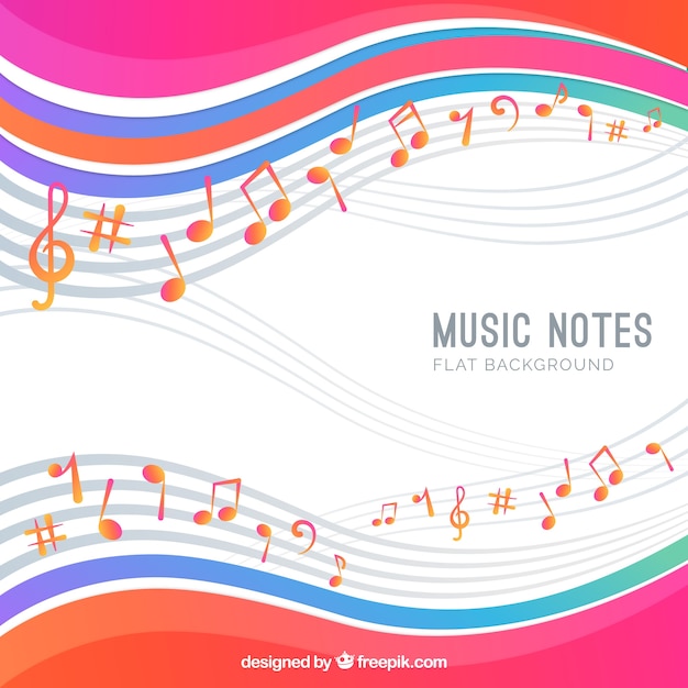 Бесплатное векторное изображение Фон музыкальных нот с волнами