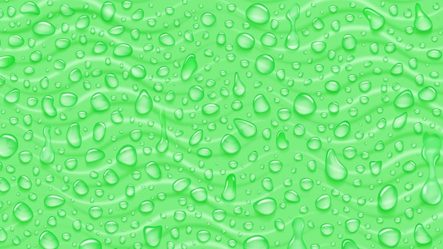 밝은 녹색 색상의 그림자가 있는 다양한 모양의 파도와 물방울의 배경