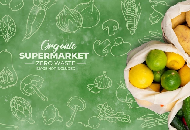 Background for organic supermarket with watercolor