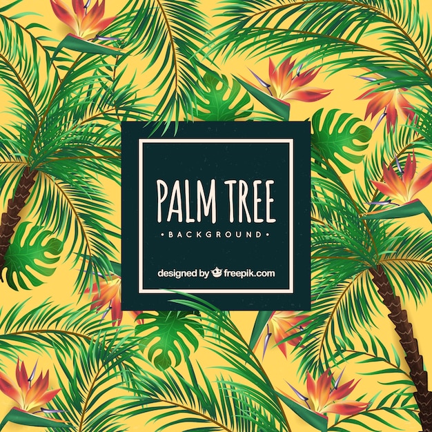 Free vector background of palm trees and flowers