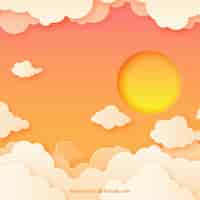 Free vector background in paper style with clouds and sun