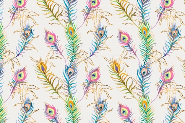 Background of peacock feather colorful watercolor pattern