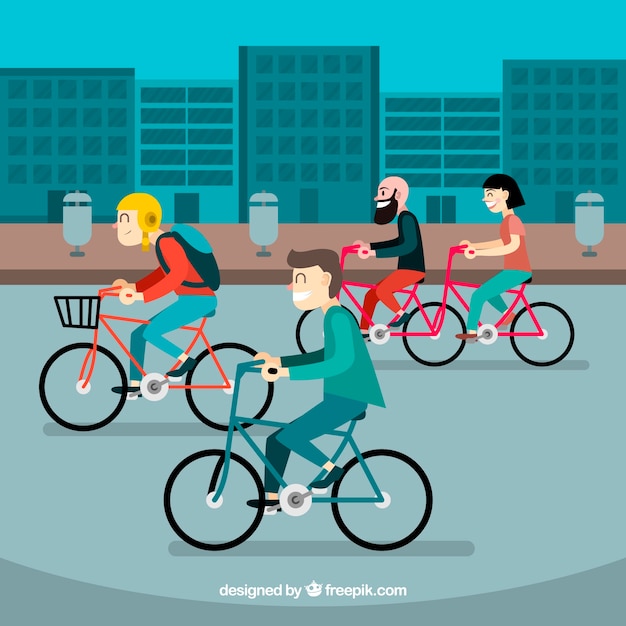 Free vector background of people cycling in the city