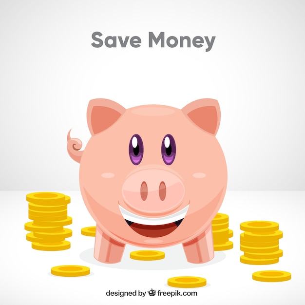 Free vector background of piggy bank with coins