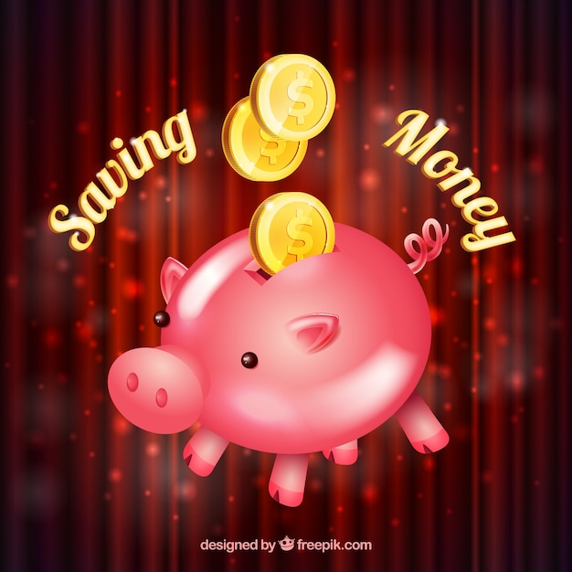 Free vector background of piggy bank with coins