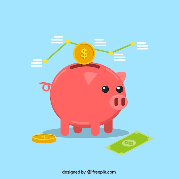 Background of piggy bank with statistics