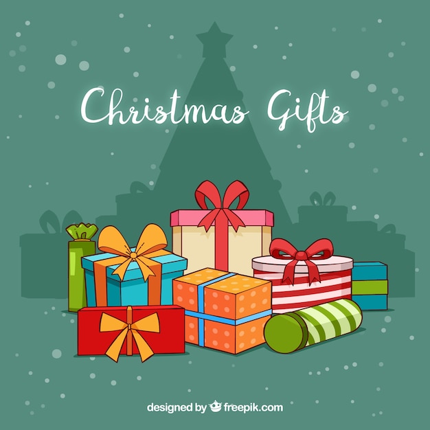 Free vector background of a pile of christmas gifts