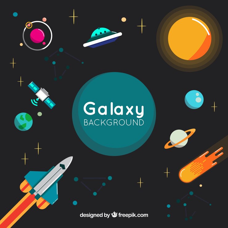 無料Vector フラットデザインのロケットの惑星の背景