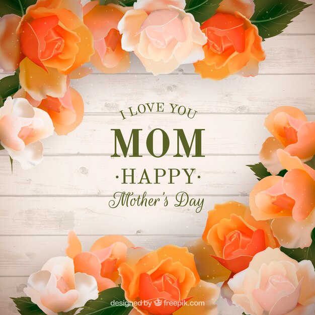 Background of planks with realistic flowers for mother's day