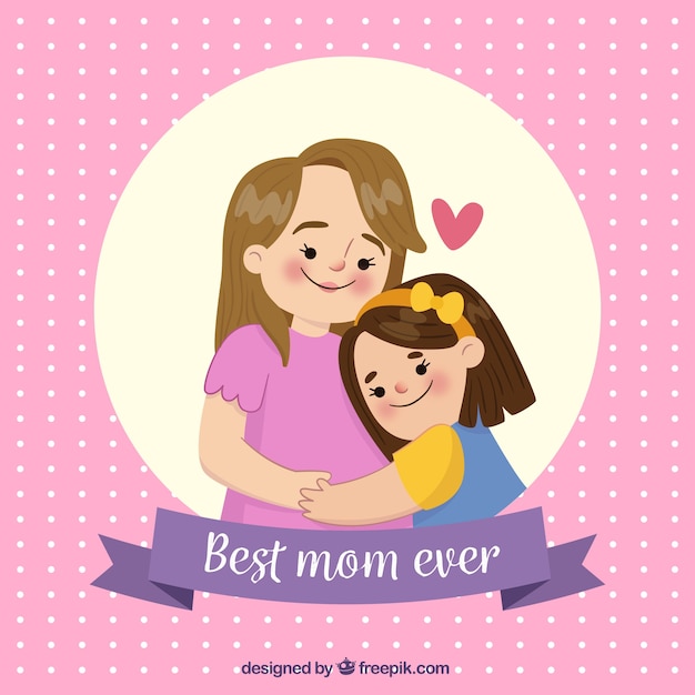 Background of polka dots with scene of mother and daughter