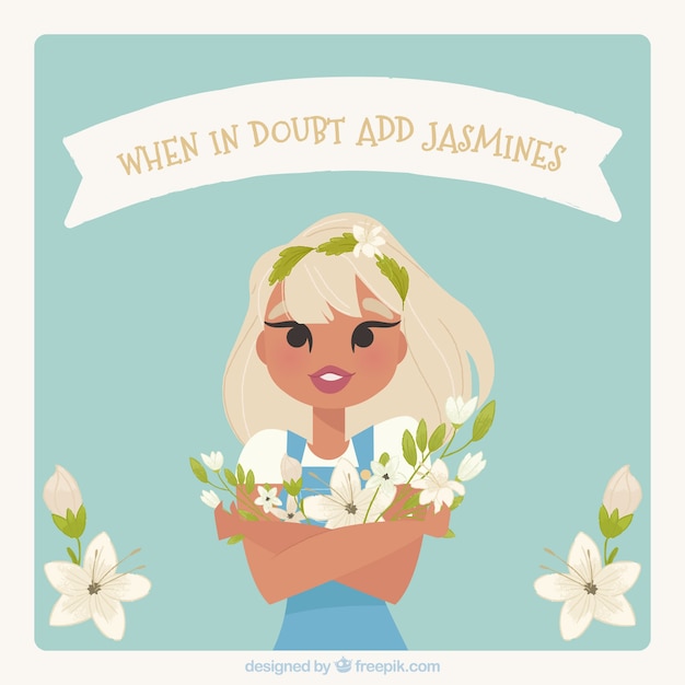 Free vector background of pretty girl with jasmine
